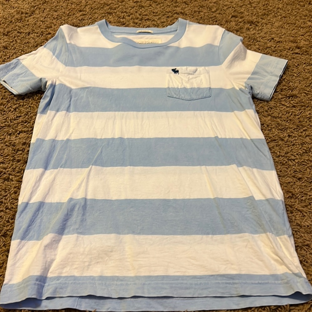 Mens Abercrombie and fitch light blue and white striped tshirt medium